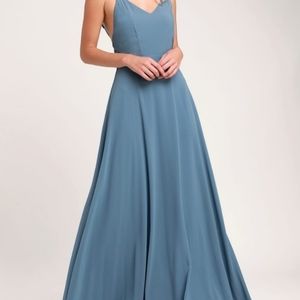 Lulu's slate blue ruffle maxi dress M